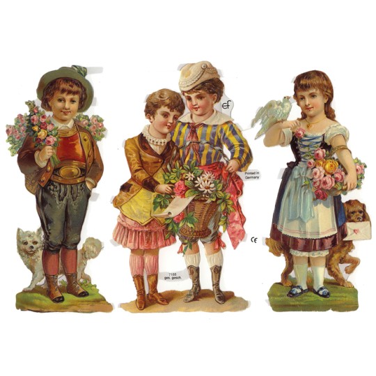Large Victorian Children with Flowers Scraps ~ Germany
